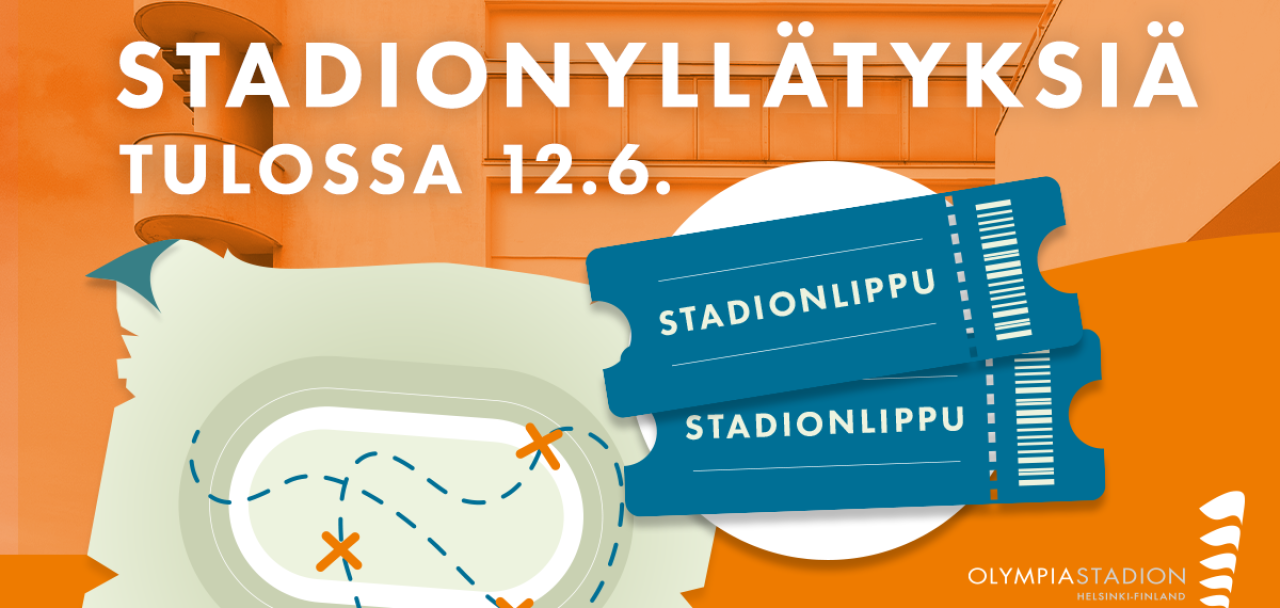 Stadionyllätyksiä tulossa 12.6. teksti oranssilla pohjalla